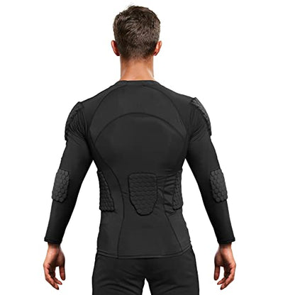 Zicac Men's Sports Shock Rash Guard Compression Padded Shirt Soccer Basketball Protective Gear Chest Rib Guards - color: Black Long Sleeve, size: Medium