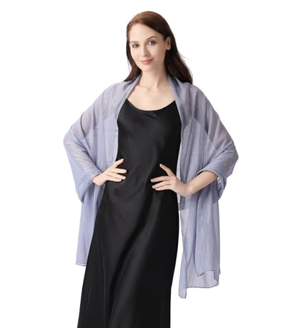 OurLore Chiffon Shawls Wraps for Women Sheer Glitter Scarf Sparkly Rhinestones Shoulder Sarong Cover Up Hijab for Wedding - color: Silver Gray