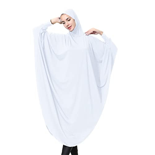 khalat Women's One-Piece Muslim Abaya Dress Large Overhead Prayer Ramadan Long Hijab Dress - color: White, size: Large