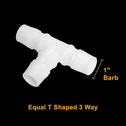 Feelers 1" Plastic Hose Barb Tee Fitting 10 Pack, Equal Barbed T-Shaped 3-Way Connector, Tube Splicer Union Adapter for Air Line, Fuel Line, Water Hose - size: 1 Inch, style: 10pcs-T Shaped