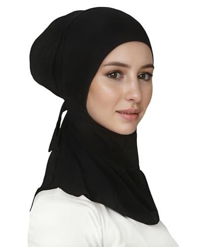 Lina & Lily Jersey Tie Back Hijab Underscarf with Neck Cover Full Coverage for Muslim Women - color: Black