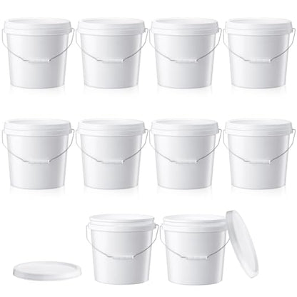 Tioncy 10 Pcs 2 Gallon Plastic Buckets with Lids and Handles,White | Storage Pails for Paint, Cleaning, Organizing, Durable Containers, Metal Handles, Plastic Material - color: White