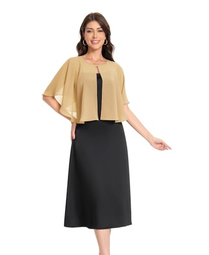 Baoqiya Capelets for women Chiffon Cape Soft Shawls and Wraps For Women - color: Gold