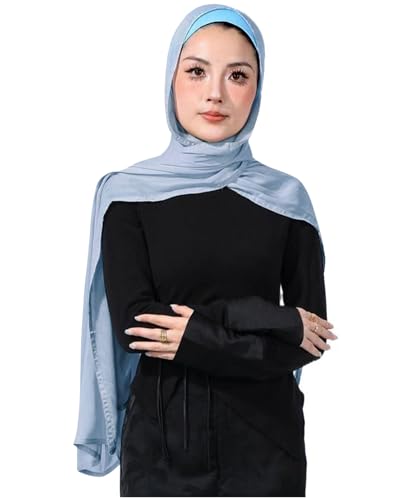 Modal Cotton Hijab Scarf for Women with Undercap Set - color: Pale Blue