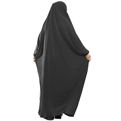 Lenmipot Muslim Prayer Dress Islamic Jilbab Eid Formal Gown 1 Piece Saudi Loose Covered Dress - color: Black, size: Free size