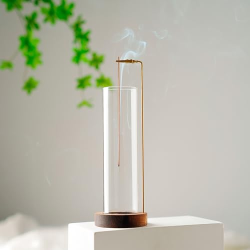 Incense Holder for Sticks, Anti-Ash Flying Incense Burner with 30 Incense Sticks, Detachable Glass Ash Catcher (Wood, Brown) - color: Brown