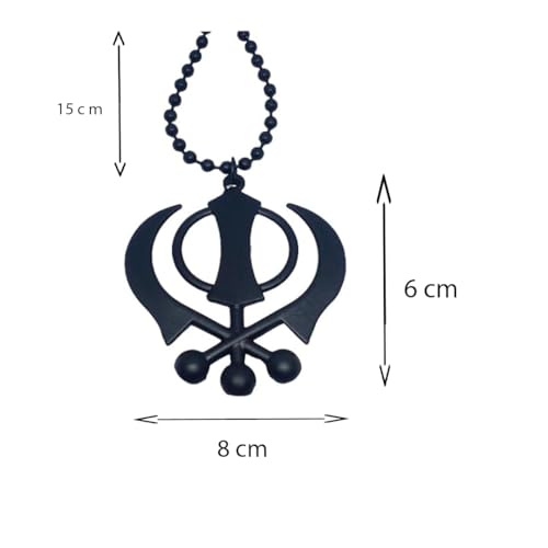 BEXCO Sikh Khanda Metal Car Hanging Show Peice - 6cm with Metal thread-15cm.(6 cm, Black) - color: Black, size: 6 cm