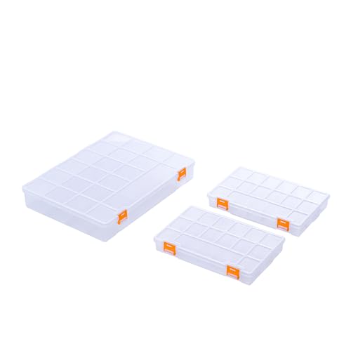 3 Pack Mixed Size Clear Plastic Storage Box Organizer Case with Fixed Compartment for Small Parts, Jewelry, Diamond, Craft Supplies, Sewing Kit, DIY Accessories - size: Mixed Size