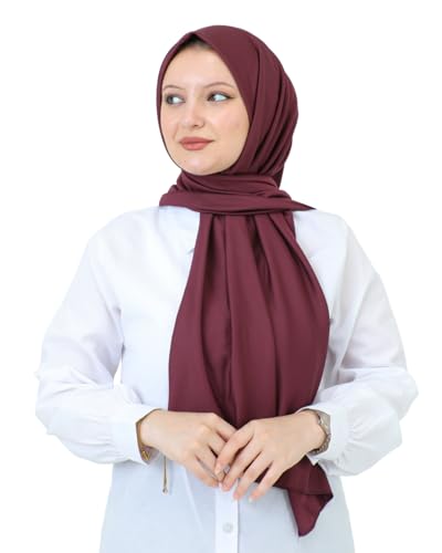 Prien Hijab For Women Muslim Lightweight Scarf Head Scarves For Girls Islamic Long Headscarf Chiffon Shawl Prayer Set Ramadan - color: Cherry