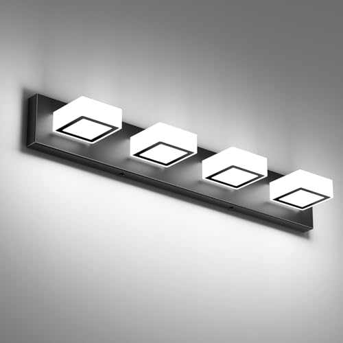 Ralbay Black Bathroom Vanity Lights 30inch Metal Acrylic LED Modern Bathroom Wall Lighting Fixtures Over Mirror Matte Black (White Light 6000K, Non-dimmable) - color: Black-White light, size: 30 inch
