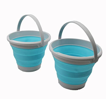 SAMMART 5.5L (1.4 Gallon) Collapsible Plastic Bucket - Foldable Round Tub - Portable Fishing Water Pail - Space Saving Outdoor Waterpot (Grey/Cyanine (Set of 2)) - color: Grey/Cyanine (Set of 2)