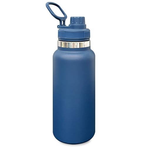 32 oz Insulated Water Bottle with Spout Lid - Double Wall Vacuum Sports Water Bottle - Powder Coated Cup for Gym Camping Hiking(Navy,1 pack) - color: Navy