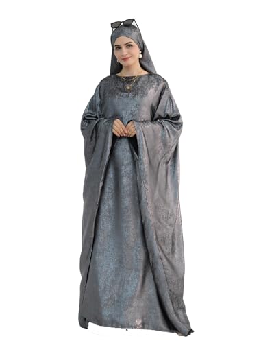 Qianliniuinc Women Muslim Full Cover Long Dress - Loose Hooded Dress Abaya Prayer Robe Islamic Clothes One-Size - color: Grey