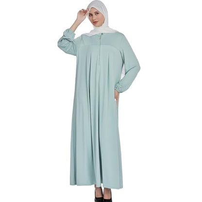 Women Muslim Casual Dress Islamic Maxi Robe Chest Zipper Abaya 1PC Soft Muslim Abaya Eid Kaftan Robe Classic Dress - color: Mint Greena, size: Large
