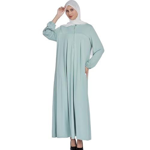 Women Muslim Casual Dress Islamic Maxi Robe Chest Zipper Abaya 1PC Soft Muslim Abaya Eid Kaftan Robe Classic Dress - color: Mint Greena, size: X-Large