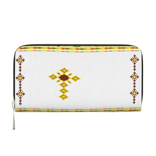 Ethiopian Cross PU Leather Long Wallet for Women Men, Zipper Clutch Wallet RFID Card Holder Organizer - color: Ethiopian Cross1