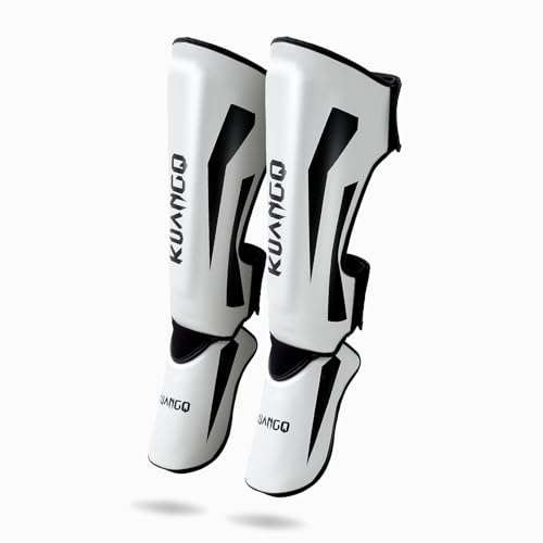 Muay Thai Shin Guards, Muay Thai Martial Arts Kicking Leg Instep Protection Pads Sparring Gear,for Kickboxing MMA Training and Sparring,Professional MMA Equipment - color: Black-White, size: Large