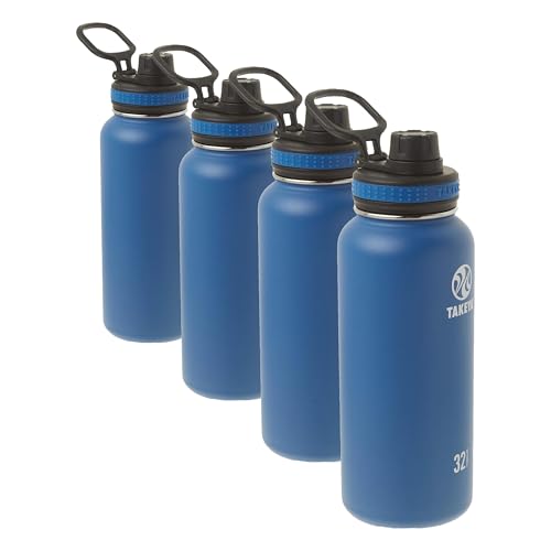 Takeya Originals 32 oz Vacuum Insulated Stainless Steel Water Bottle with Spout Lid, Navy (Pack of 4) - color: Navy, size: 32 Ounces (Pack of 4)