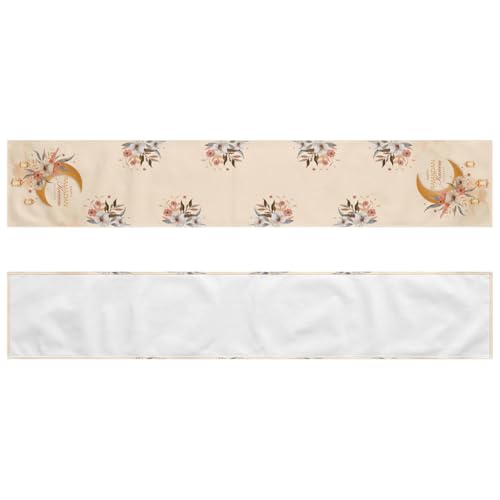 Eid Mubarak Table Runner Moon Mosque Black Golden Star Ramadan Table Runners for Table Dresser Eid Mubarak Ramadan Decorations 13x72 inch - color: Star Moon Flower Ramadan Table Runners