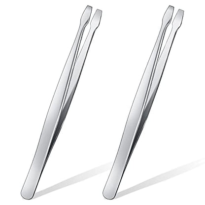Zhehao 2 Pieces Flat Tip Tweezer Blunt Tip Tweezers Feeding Tongs Stainless Steel Lab Forceps with Straight Flat Scientific Forceps Lab Tweezers for Laboratory Work, Jewelry Making Craft, 4.75 Inches