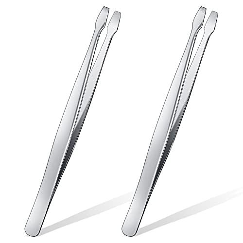 Zhehao 2 Pieces Flat Tip Tweezer Blunt Tip Tweezers Feeding Tongs Stainless Steel Lab Forceps with Straight Flat Scientific Forceps Lab Tweezers for Laboratory Work, Jewelry Making Craft, 4.75 Inches
