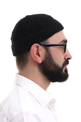 ihvan online Kufi Hats for Men, Taqiya, Takke, Turkish Muslim Winter Velvet Roll-up Edge Prayer Skullcaps, Islamic Gifts - color: Black