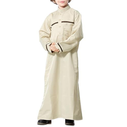 Muslim Thobe for Boys Islamic Clothing Long Sleeve Kaftan 𝐑obe Arabic Dress Kids Boys Prayer Dress Ramadan Eid Outfit - color: Beige, size: 13-14 Years