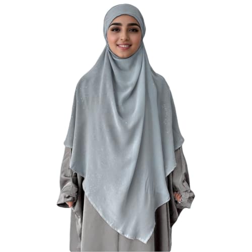 SIQITECHNO Womens Muslim Long Khimar Hijab Scarf Chiffon Sparkling Islamic Arabian Khimar Niqab Ramadan Eid Prayer Scarf Wrap - color: Grey
