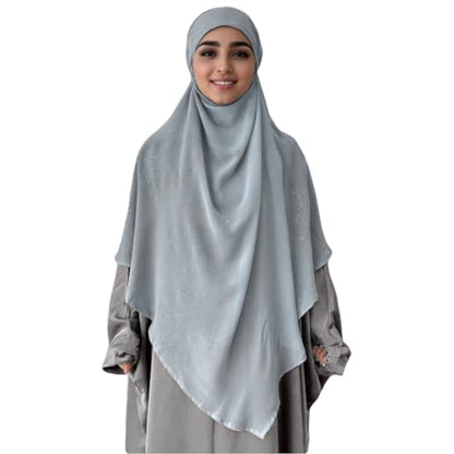 SIQITECHNO Womens Muslim Long Khimar Hijab Scarf Chiffon Sparkling Islamic Arabian Khimar Niqab Ramadan Eid Prayer Scarf Wrap - color: Grey