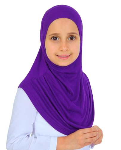 Prien Ready To Wear Hijab For Girls, Soft Viscose Muslim Scarf For Kids, Instant Islamic Clothing For Women For Ramadan, Eid - color: Purple