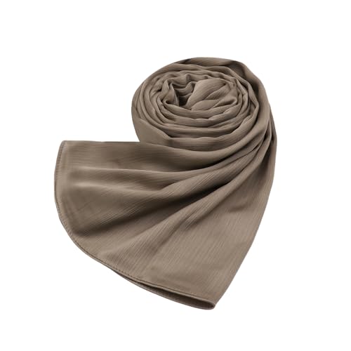 JUMISEE Silky Satin Hijab Scarf for Women Fashion Crinkle Crepe Instant Muslim Islamic Hijab Head Wrap Long Shawls - color: Khaki
