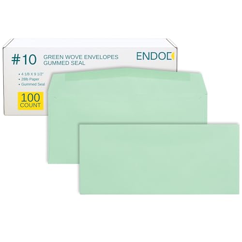 EnDoc #10 Colored Pastel Envelopes - Pastel Green Color - Colored envelopes letter size for Offices, Holiday, Invoices, Mailings - 4 1/8 x 9 1/2 Inches - 100 Pack - color: Pastel Green | Gummed Seal, size: #10 Envelopes | 100 Count