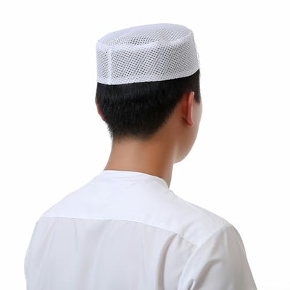 JIAHG 3pcs Breathable Mesh Fabric Muslim Prayer Kufi Skull Cap Islam Kufi Headware Takke Praying Beanie Hat Kofia Topi Hat - color: White-3pcs/Pack