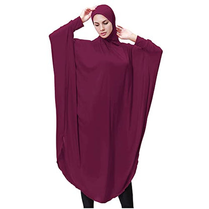 khalat Women's One-Piece Muslim Abaya Dress Large Overhead Prayer Ramadan Long Hijab Dress - color: Wine Red, size: Large