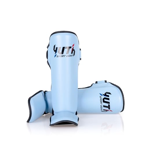 Signature Shin Guards | Premium Muay Thai Shin Guards | Lightweight & Durable Shinguards Muay Thai | Padded, Adjustable Muay Thai Leg Guards for Kickboxing, MMA Sparring, Training - color: Powder Blue, size: Large
