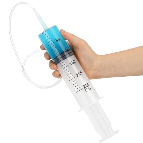 250ml Syringe with 27.6 Inch Tube and Needle, Extra Large Plastic Syringe with Tubing for Glue Dispensing, Scientific Labs, Watering, Refilling - style: 250 ml