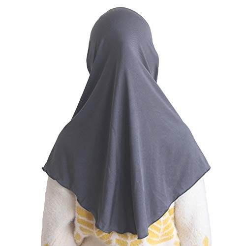 Girls Hijab Muslim Scarf for Kids – Ready to Wear, Solid Color, Soft & Breathable Daily Headwear for Ages 6-11 - color: Gray