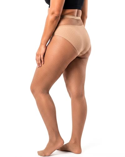 ZINTEDI 2 Pairs Plus Size Black Fishnet Stockings for Women High Waist Fishnet Tights - color: Nude