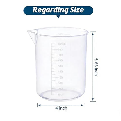 2-Pack 1000ml Plastic Lab Beakers, Large Graduated Measuring Cups with Pour Spout, Transparent PP for Science, Kitchen & Industrial Mixing - style: 1000 ML