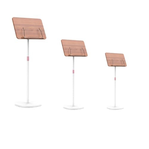 Adjustable Standing Book Stand,Book Reading Stands,Wood Music Sheet，Podium& Bible& Cookbooks Display Stands.Goodbye to Head Down Fatigue Adjustable Viewing Angle (White, 51in) - color: White, size: 51in