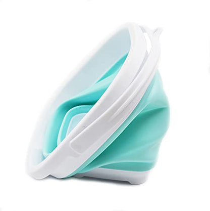 SAMMART 2.6L (0.68 Gallon) Super Mini Sqare Collapsible Plastic Bucket - Foldable Square Tub - Portable Fishing Water Pail - Space Saving Outdoor Waterpot (1, White/Lake Green) - color: White/Lake Green