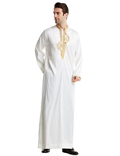 Islamic Mens Clothing Kaftan Maxi-Muslim Male Shirt Long Sleeve Abaya Dubai Cotton… - color: White-e, size: Medium