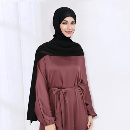 XEPST Instant Hijab for Women, Islamic Muslim Chiffon Hijab with Matching Tie Back Hijab Undercap Soft Instant Hijab Ready to Wear Solid Color Headscarf Turban Wrap Hijab Scarf for Women, Black