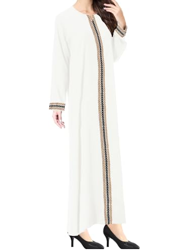 WSPLYSPJY Embroidered Abaya Muslim Dresses for Women Prayer Robe - color: White, size: X-Large