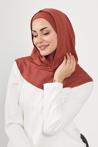 Aisha's Design Full Coverage%95 Cotton Bonnet for Women, Ready-to-Wear Hijab Bonnet Headscarf with Neck Coverage - color: Cinnamon
