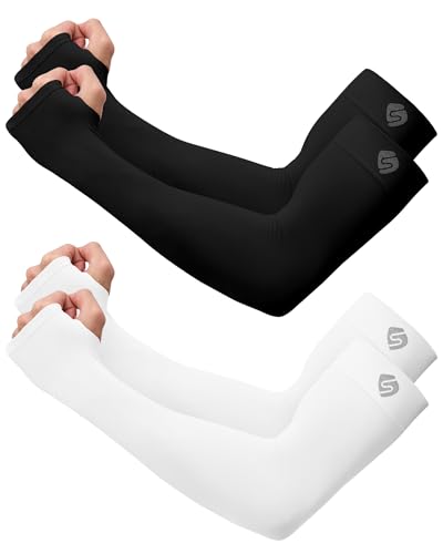 Arm Sleeves for Men Women UV Sun Protection Compression Arm Warmer Tattoo Cover Up, Sports Golf Cooling Sleeves - color: 2 Pairs_black+white