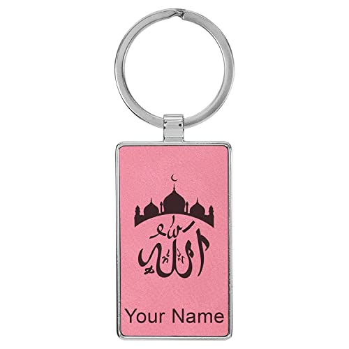 LaserGram Rectangle Keychain, Allah 2, Personalized Engraving Included (Metal Frame) - color: Pink