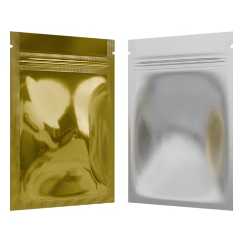 Mylar Style Barrier Bags – Zipper w/Heat Seal – 100 Bags (Gloss Gold/Clear, 1 Gram - 3?x4.5?) - color: Gloss Gold / Clear, size: 3x4.5 Inch (Pack of 100)