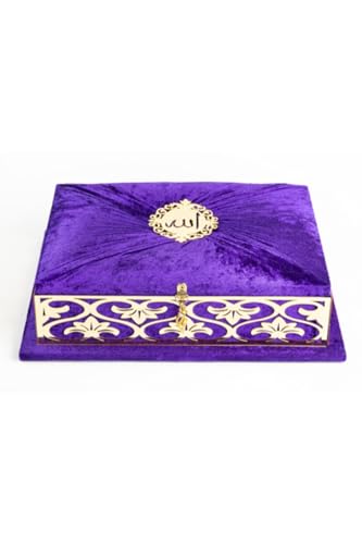 Quran Book Large Size Velvet Cover Special Box Arabic Text for Muslims - Purple