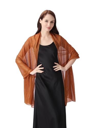 OurLore Chiffon Shawls Wraps for Women Sheer Glitter Scarf Sparkly Rhinestones Shoulder Sarong Cover Up Hijab for Wedding - color: Coffee